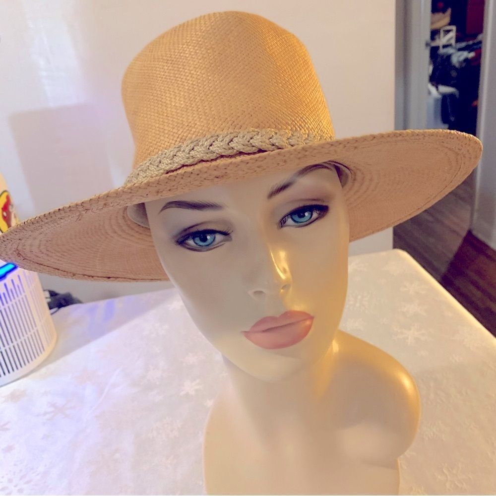 NWOT Dorman Straw Fedora Panama Hat Tan & Hatband Sz 7-7 1/8 USA Gorgeous